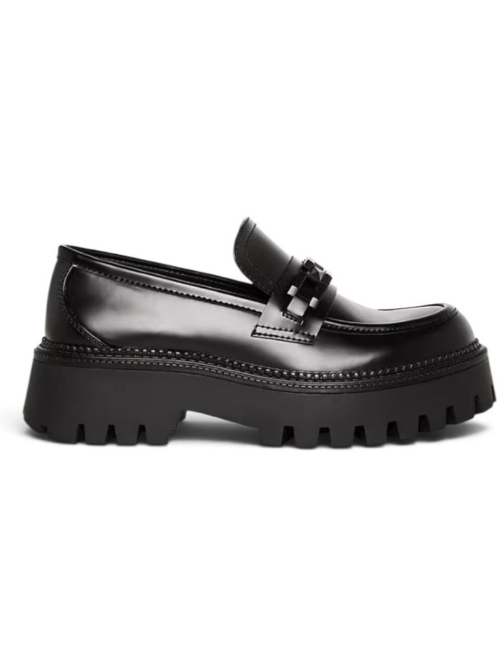 Steve Madden Aerin Lug Sole Chain Design Chunky Sole Slip On Loafer Black 10 - Picture 2 of 8